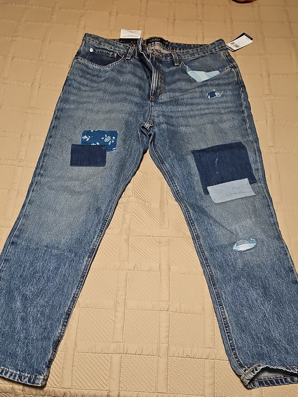 Women's Lauren Ralph Lauren Distressed Blue Patchwork Jeans